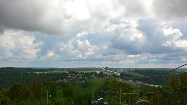 The Skyline in the suburb of Moscow. Time Lapse UHD 4K 3840x2160.  International Bobsleigh and Luge Complex. Dmitrov district.