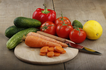 vegetables on wooden background