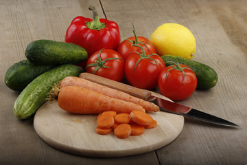 vegetables on wooden background isolated