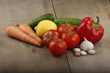 vegetables on wooden background isolated