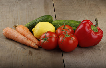 vegetables on wooden background isolated