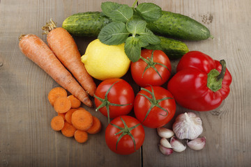 vegetables on wooden background