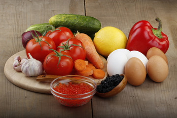 vegetables on wooden background
