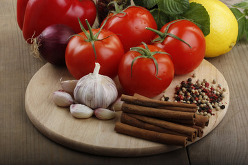spices on wooden background