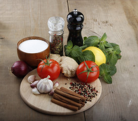 spices on wooden background