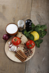 spices on wooden background