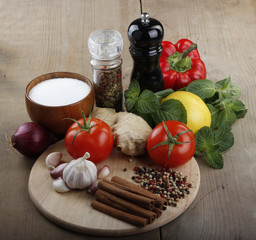 spices on wooden background