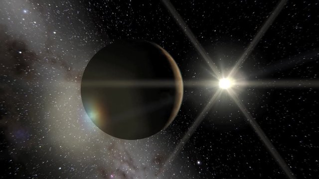 地球の向こうから太陽が現れ、回り込んで青い地球の全景