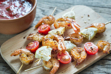 Skewers with shrimps