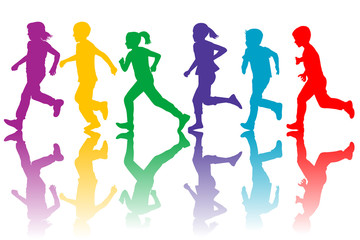 Fototapeta na wymiar Colorful silhouettes of children running
