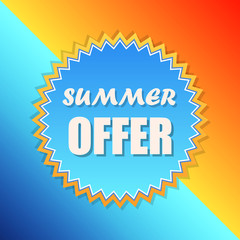 summer offer in sun sign, retro label, flat design, vector