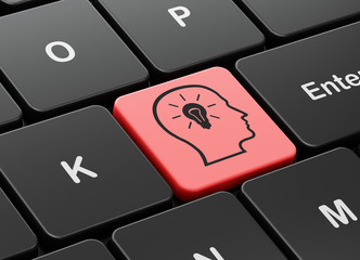 Learning concept: Head With Lightbulb on computer keyboard background