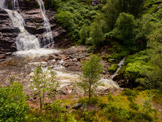 Glencoe waterfalls after heavy rainfall earlier, Glencoe, Highlands of Scotland, Scotland, UK
