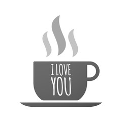 Coffee mug icon with    the text I LOVE YOU