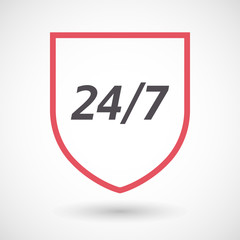 Isolated line art shield icon with    the text 24/7