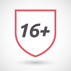 Isolated line art shield icon with    the text 16+