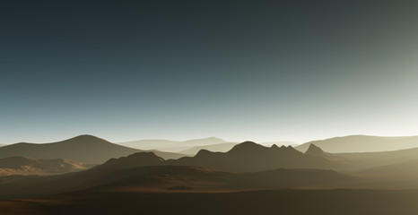 Fototapeta na wymiar Dust storm on Mars. Sunset on Mars. Martian landscape. 3D rendering