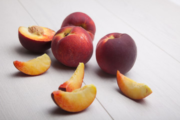 wooden desk with peaches