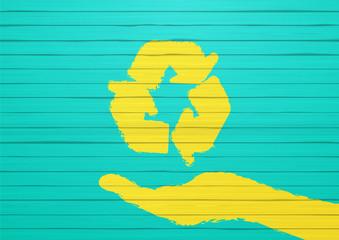 Painted Eco concept, on painted wooden board, colorful vector design.

