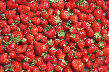 Fresh perfect strawberry. Top view, High resolution product.