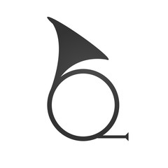 Hunting horn icon. Simple flat logo of horn on white background. Signal symbol. Vector illustration.