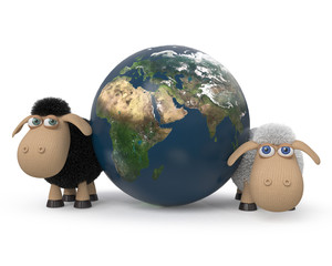 3d illustration of the lambs standing near the earth.