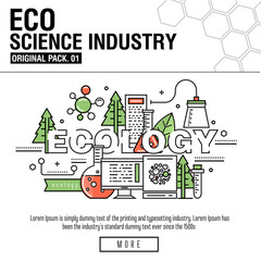 Modern eco science industry. Thin line icons set