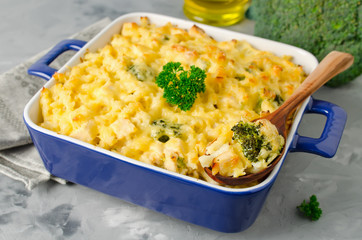 Casserole with pasta, chicken and broccoli