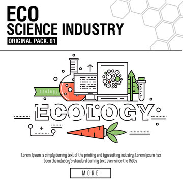 Modern eco science industry. Thin line icons set