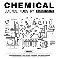 Modern chemical science industry. Thin line icons set biology technology. 