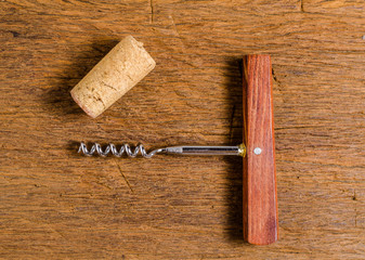 corkscrew on wooden background