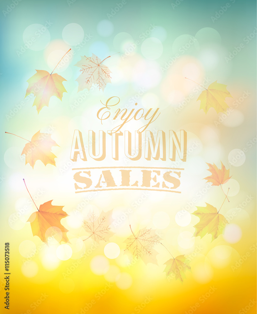 Poster enjoy autumn sales background with colorful leaves. vector.