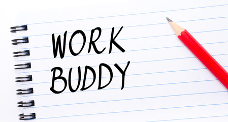 Obraz premium Work Buddy written on notebook page