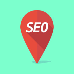 Long shadow map mark icon with    the text SEO