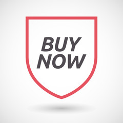 Isolated line art shield icon with    the text BUY NOW