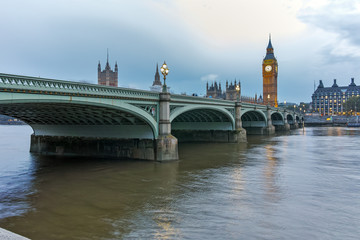 Fototapeta na wymiar Night photo of Westminster Bridge and Big Ben, London, England, United Kingdom