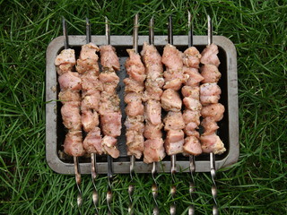 Preparing for a hearty dinner. Skewers of turkey meat 3