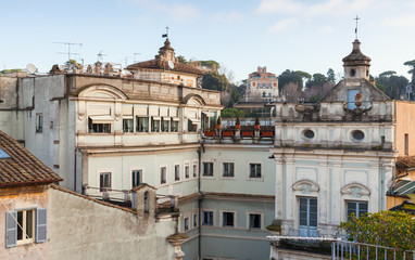 Fototapeta na wymiar Skyline of old Rome, Italy. Via del Corso