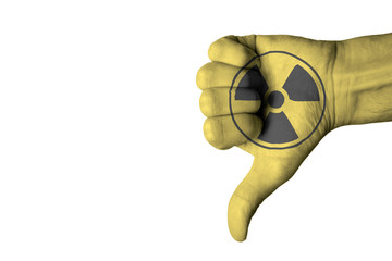 Nuclear icon on male thumb up hand