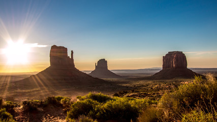 Beautiful sunrise over the red rocks of Monument Valley in Arizo