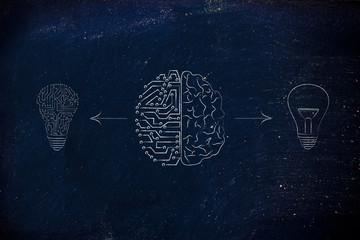 Fototapeta na wymiar human & circuit brain having different types of ideas