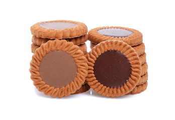biscuits with chocolate and coffee cream isolated on white backg