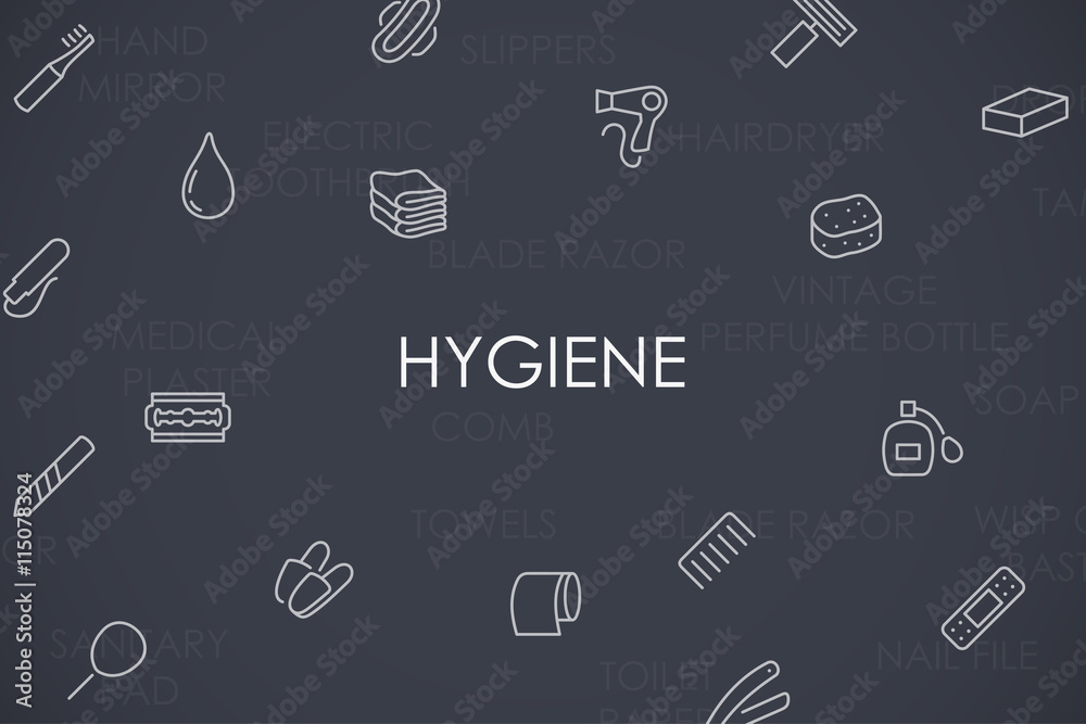 Wall mural hygiene thin line icons