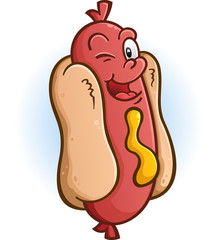Hot Dog Cartoon Character Winking an Eye