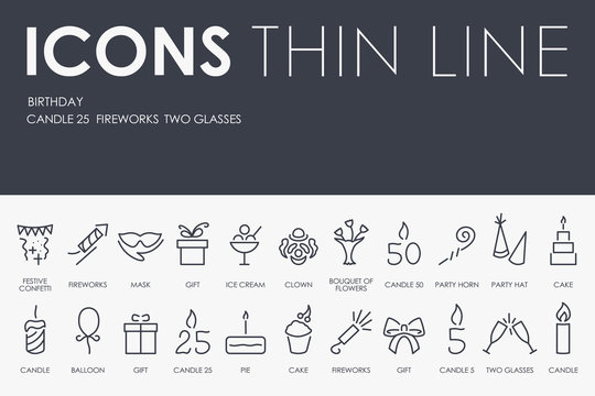 Birthday Thin Line Icons