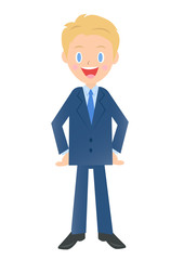 腰に手をあてるビジネスマン　男性会社員のイラスト素材