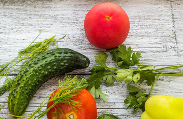 Top view of fresh vegetables and spices