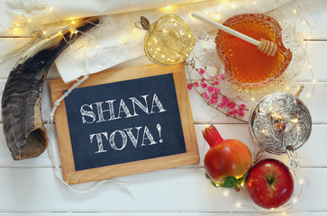 Rosh hashanah (jewesh New Year) concept. Traditional symbols