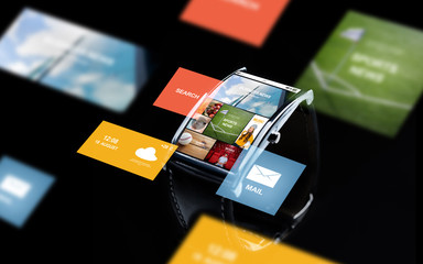 close up of smart watch with internet news