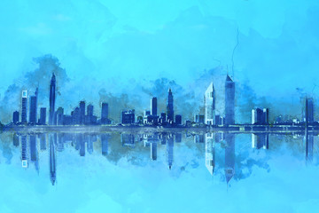 Dubai Skyscrapers Painting, United Arab Emirates